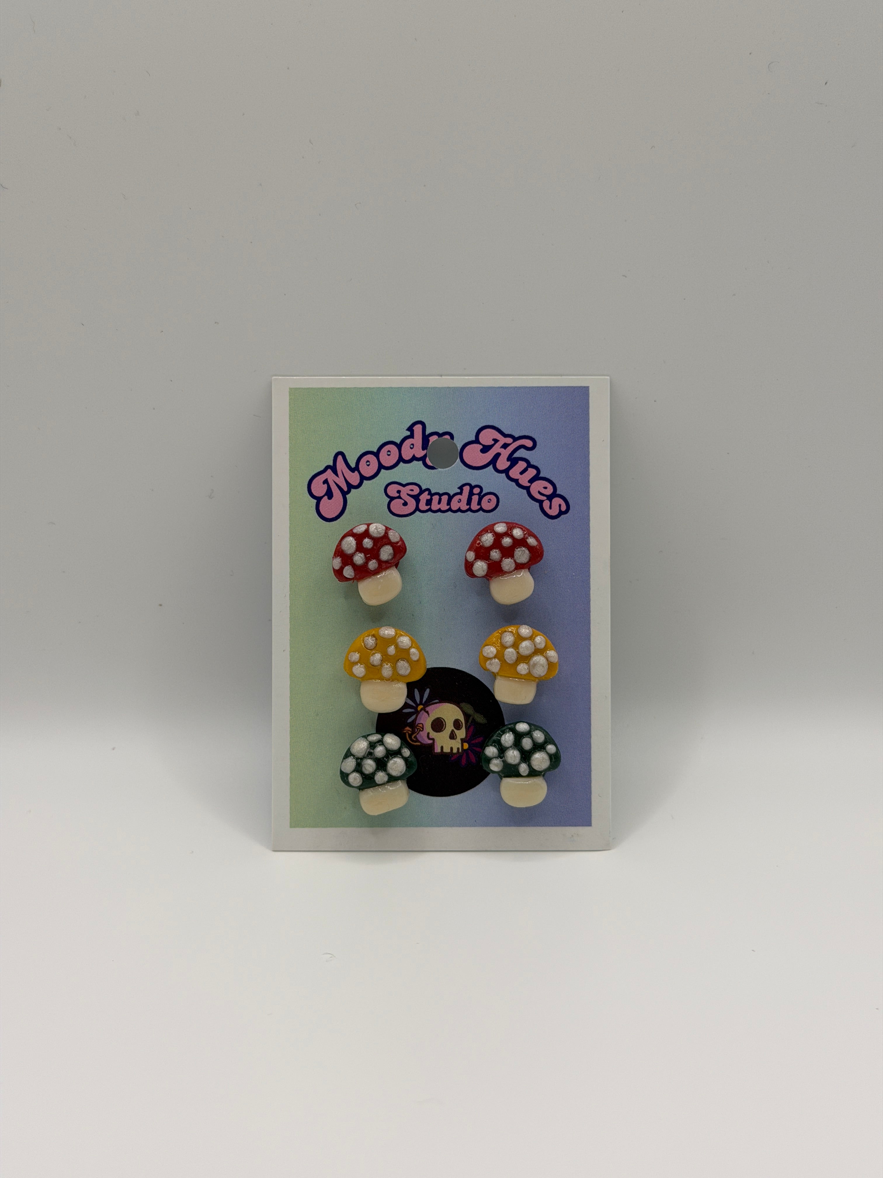 Mushroom Stud Earring 3 Pack - Red, Yellow & Green