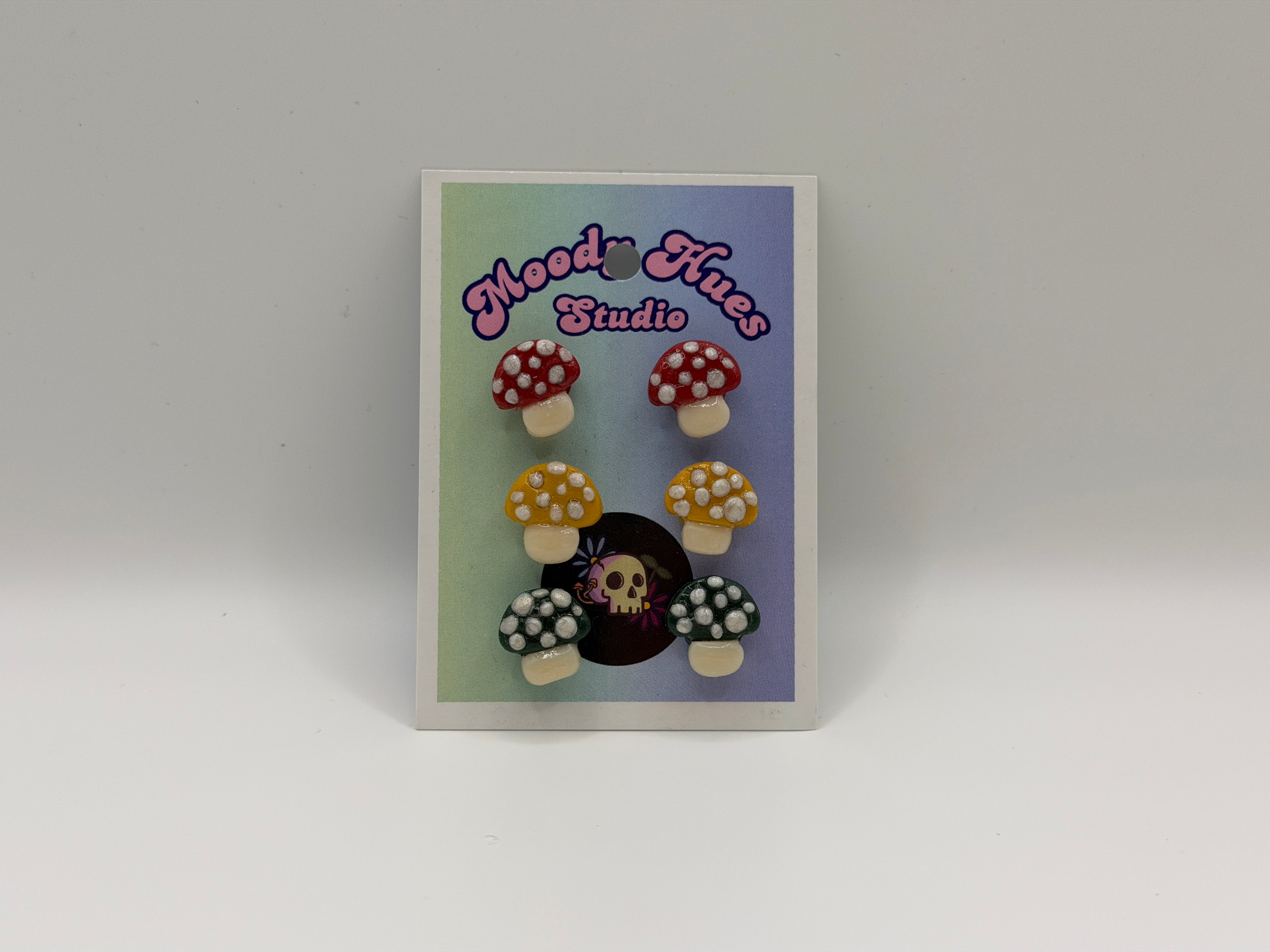 Mushroom Stud Earring 3 Pack - Red, Yellow & Green