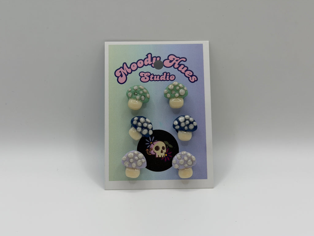 Mushroom Earring - 3PCK - Green, Purple, Dark Green